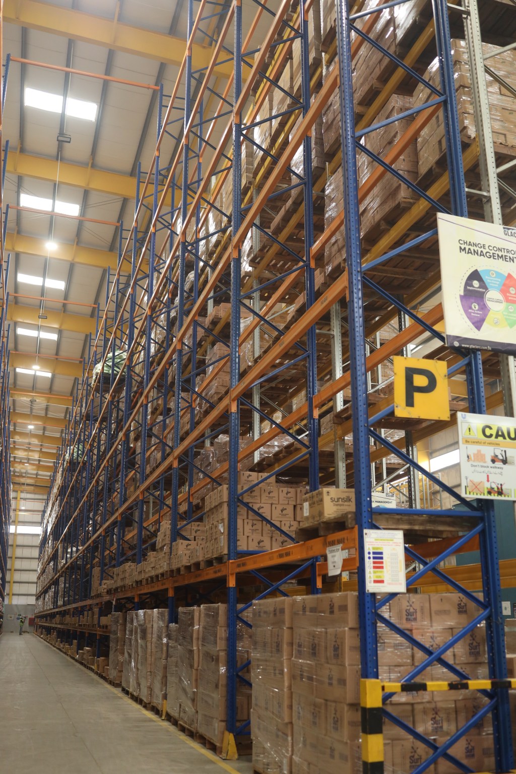 Palletised stock on multi level racking at the Connect Logistics Multan facility
