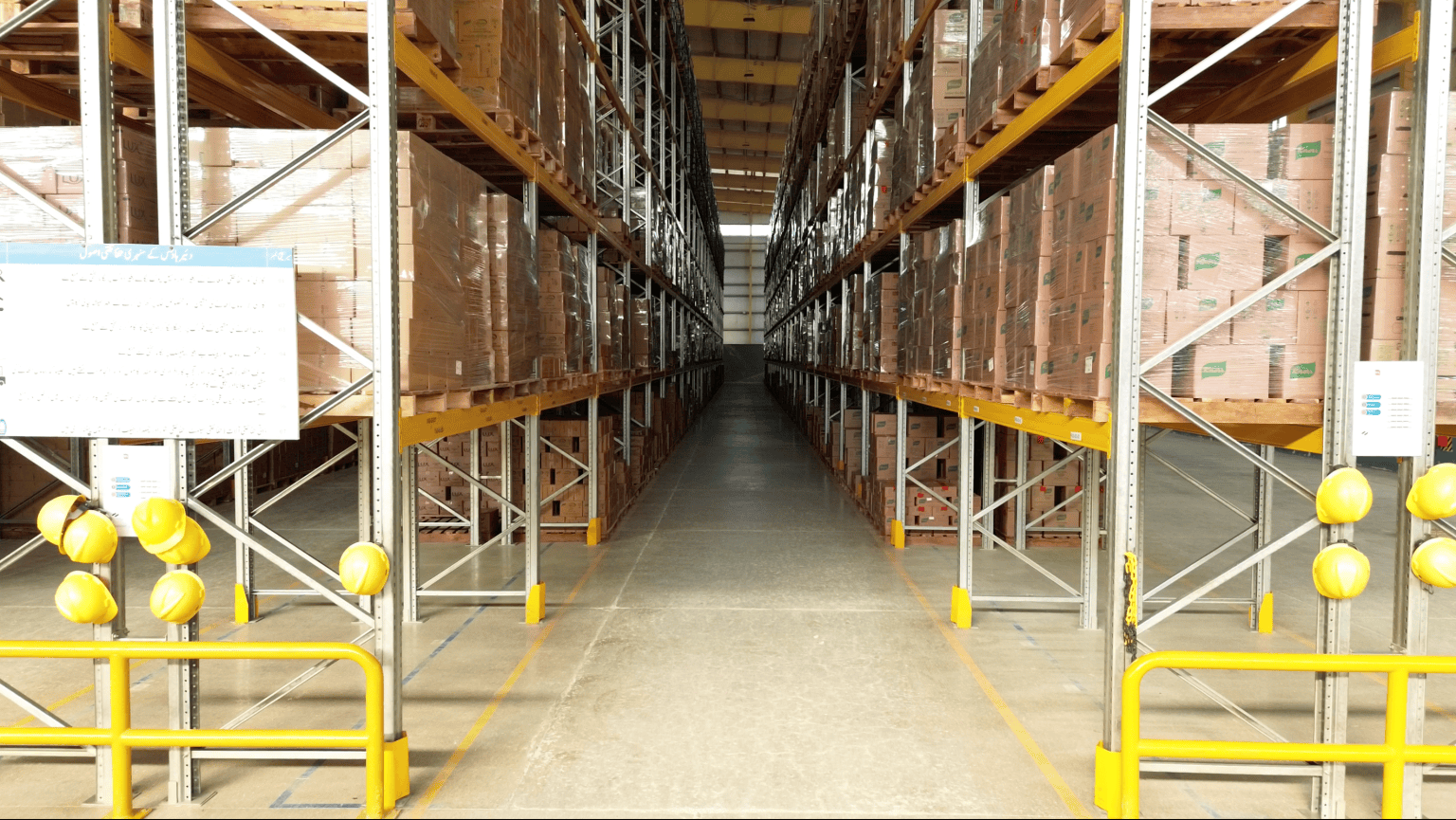 Pallet racking aisle with labelled locations at the Connect Logistics Khairpur warehouse